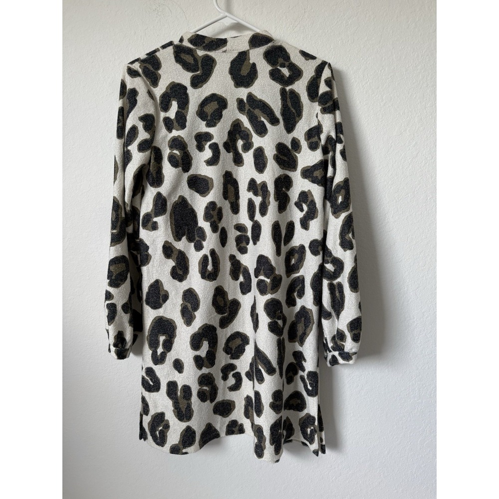 Women's Susan Graver Open Front Long Sleeve Animal Print Cardigan Beige Size XS - Picture 2 of 9